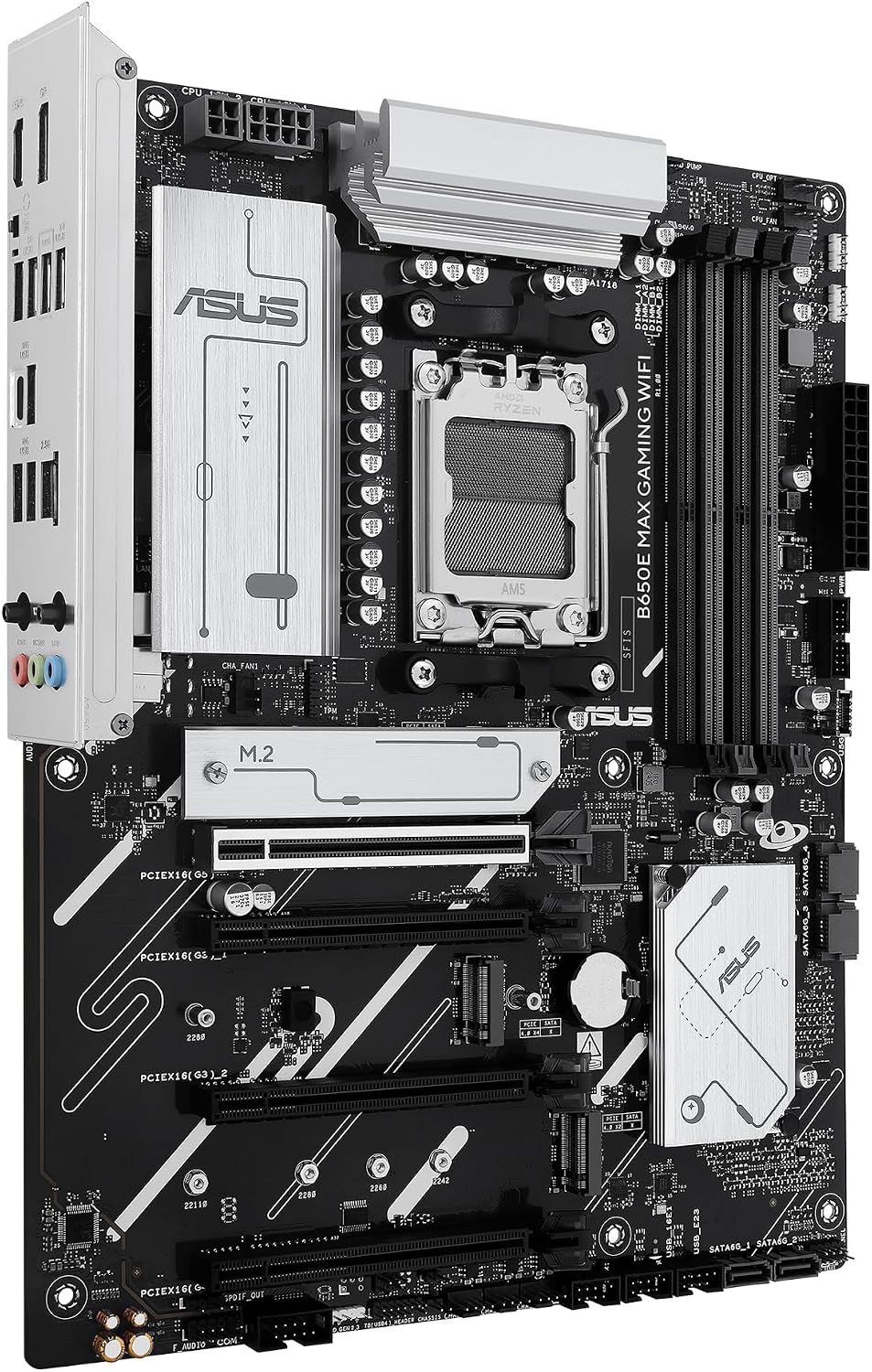 ASUS B650E MAX Gaming WiFi AMD B650 ATX Motherboard, DDR5, PCIe 5.0 Ready, 3X M.2 Slots, Wi-Fi 6E, Realtek 2.5Gb Ethernet, DisplayPort, HDMI™, USB 10Gbps Type-A & Type-C®, BIOS Flashback™, Aura Sync