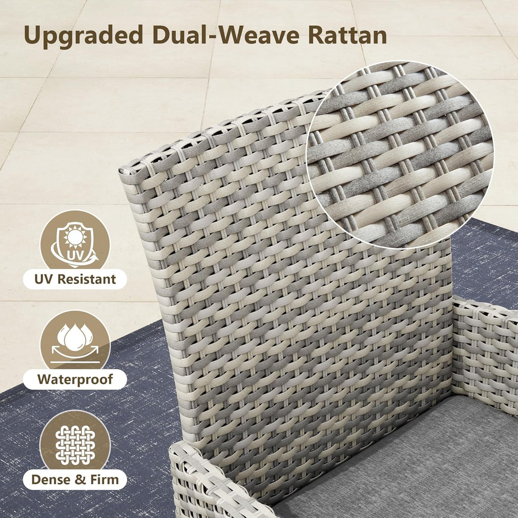Outdoor Dining Set, 5-Piece Patio Furniture Set with Tempered Glass Table and 4 Cushioned Chairs, Dual-Strand Wicker Rattan, Balcony Furniture for Backyard, Garden, Deck,– Gray
