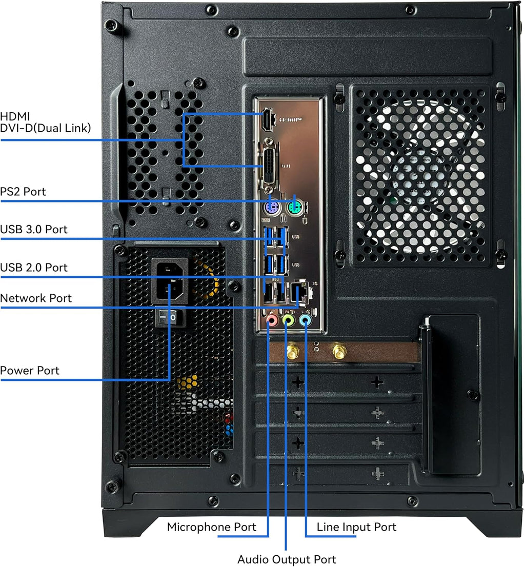 YAWYORE Gaming PC Desktop Computer AMD Ryzen 5 5600GT,16GB DDR4 3200MHz,1TB M.2 NVMe PCle,550W 80PLUS PSU,WiFi,Game Design Office Console,Sea View Room, Towers PC (Black)