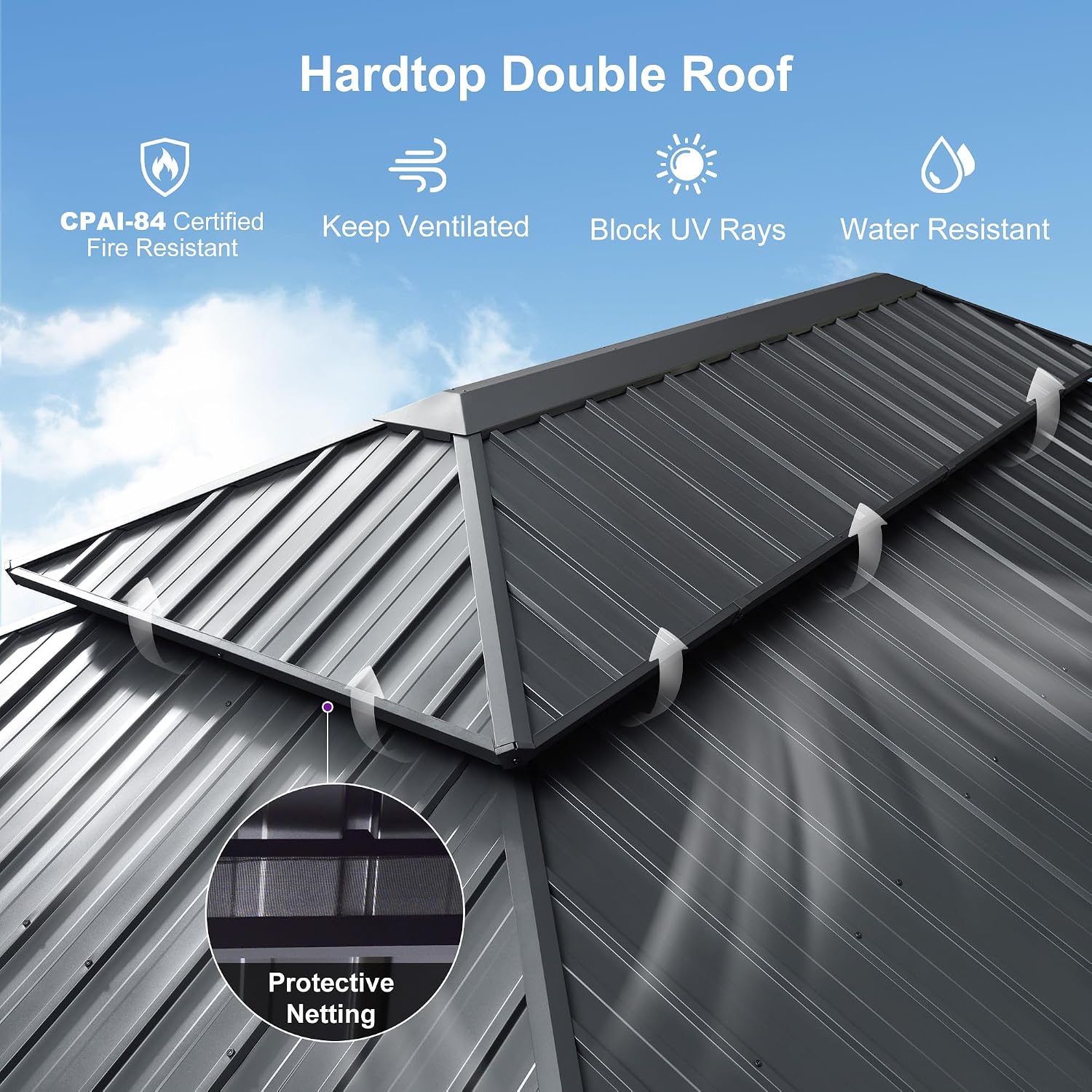 PURPLE LEAF 12' X 20' Patio Hardtop Gazebo Outdoor Pavilion Gazebo with Galvanized Steel Double Roof for Patio Lawn Garden Aluminum with Mosquito Nets and Curtains Grey