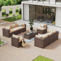 Aoxun 10 Piece Patio Furniture Set Wicker Rattan Patio Conversation Set Outdoor Sectional Sofa Set with Coffee Table and 4' Thickened Cushions, Beige(Waterproof Cover Included)