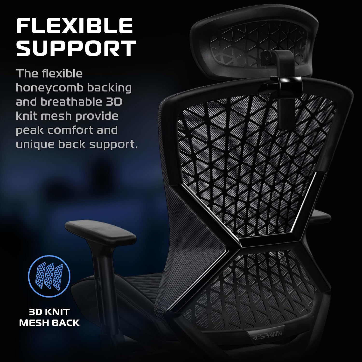 RESPAWN SPIRE Ergonomic Office Chair with Lumbar Support, Headrest, Adjustable Arms and Cooling Gel Seat Cushion, Comfy Breathable Mesh Seat for Home Office, High Back Reclining Gaming Chair - Black