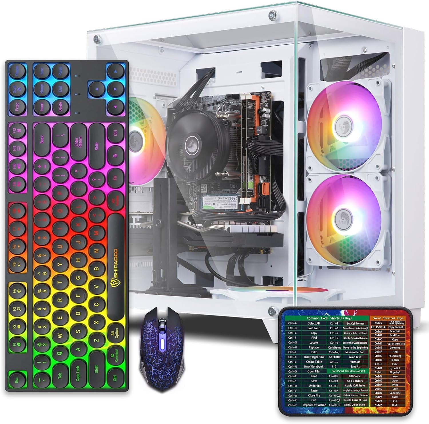 Gaming PC Desktop Computer,Intel Core i7 Desktop,Operating at A Frequency of 3.4GHz,GTX1660Super Graphics Card with 6GB GDDR6 Video Memory,16GB RAM, 512GB SSD,WiFi 5.0,RGB Fan x4,White