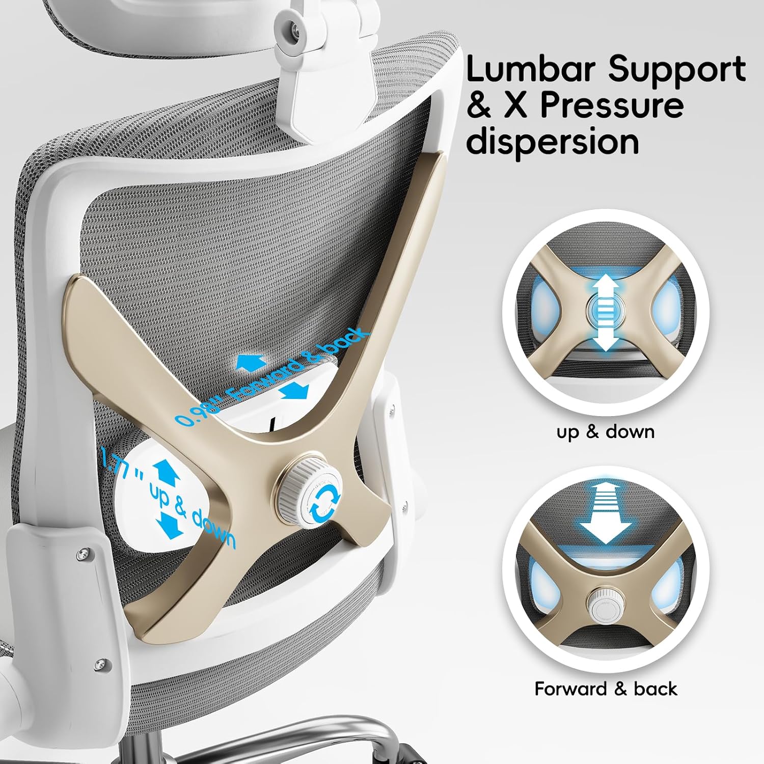 Ergalithic Office Home Ergonomic Desk Chair-Computer X-Shaped Chair Mesh PU Leather with Adjustable Lumbar Support-Executive Chair High Back with Headrest Flip-Up Arms for Long Hours (Grey)