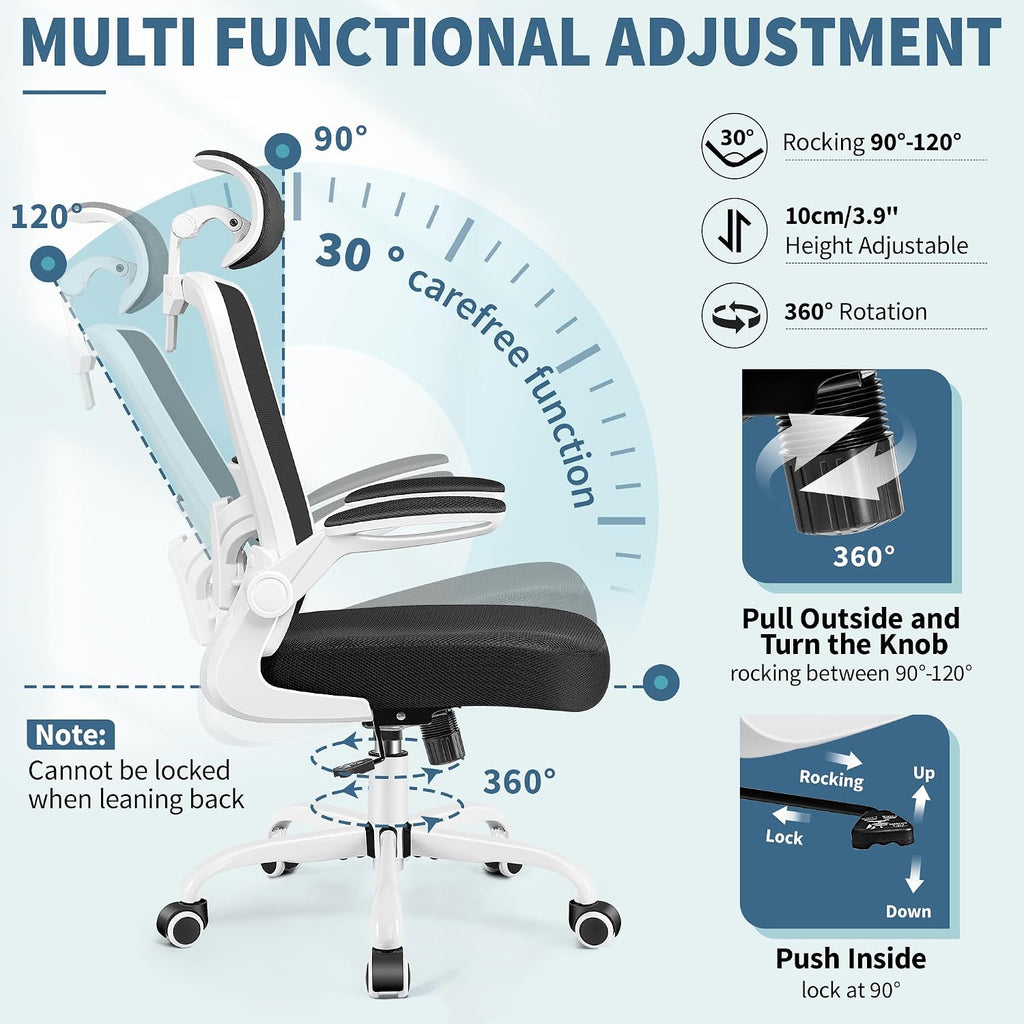 FelixKing Office Chair, Desk Chair with Adjustable Lumbar Support, Ergonomic Computer Chair with High Back and Armrest, Adjustable Height Gaming Chair Home Office Swivel Chair(White)