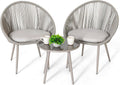NUU GARDEN 3 Piece Outdoor Bistro Set, Woven Rope Conversation Patio Set, All Weather Patio Furniture Chairs and Table with Cushions for Garden, Deck, Backyard, Balcony, Porch, Beige
