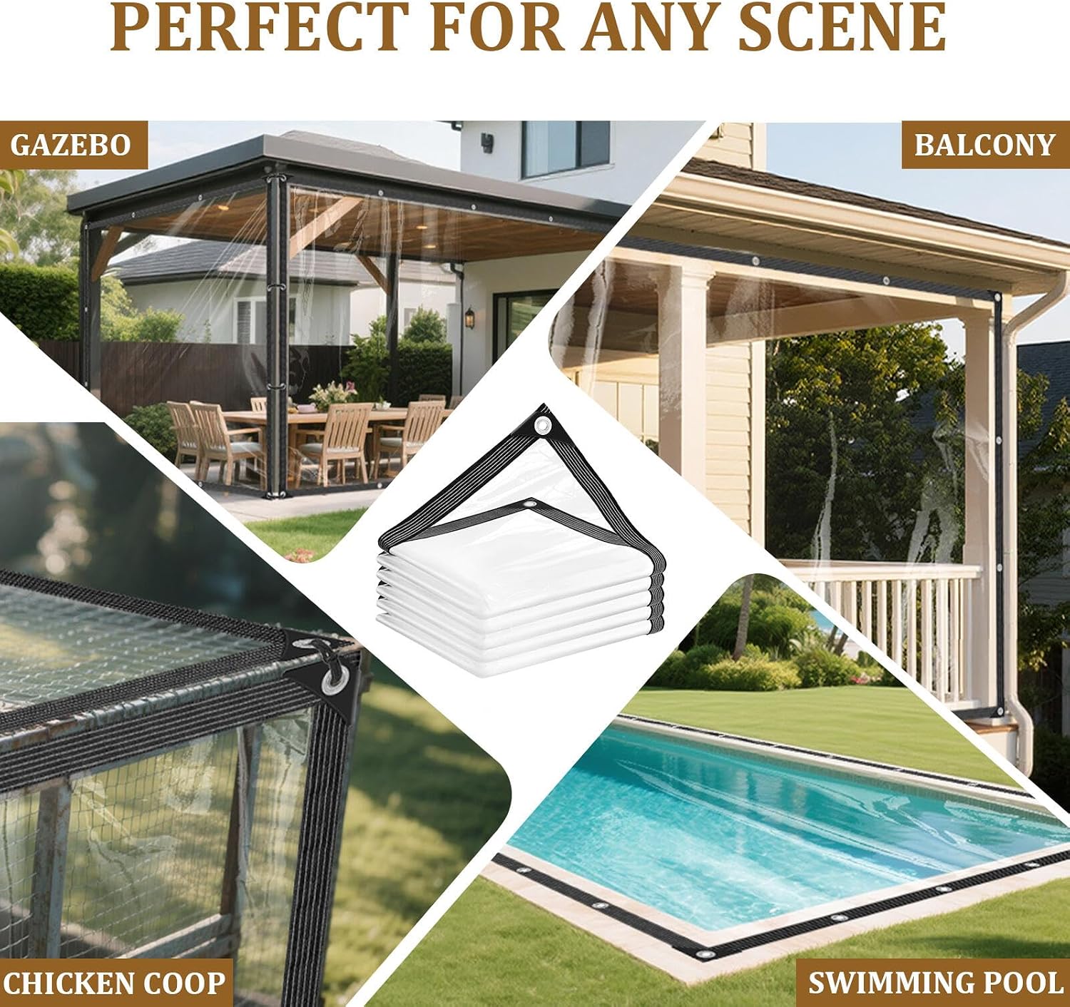 Clear Tarp 8x20ft with Grommets Thickened 14Mil Clear Tarps Heavy Duty Waterproof Tear Resistant PVC Vinyl Reinforced Edges for Small Patio Porch and Outdoor Greenhouse Plant Cover