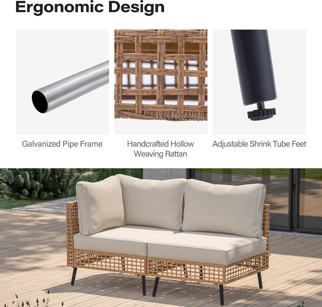 LAUSAINT HOME 2 Pieces Outdoor Sectional Sofa Set, All-Weather PE Wicker Rattan Patio Conversation Set with Thick Cushions & Coffee Table, Patio Furniture Set for Garden, Backyard, Porch (Beige)