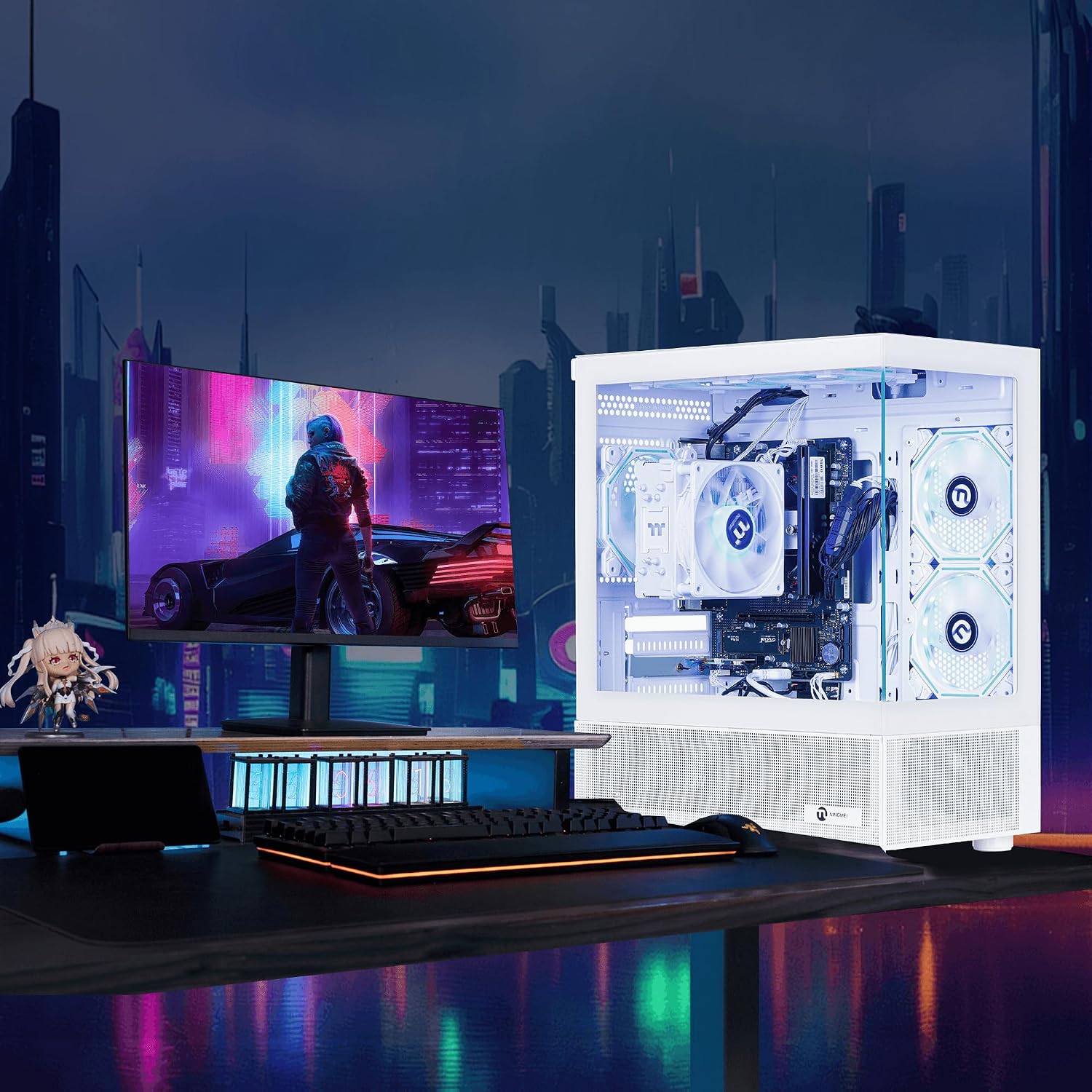 NINGMEI Soul Gaming PC Desktop,AMD Ryzen 7 5700G 8 core 3.8GHz(up to 4.6GHz),AMD Radeon Vega Graphics,16GB DDR4 RAM 3200MHz,1TB NVME SSD,550W PSU, Windows 11 Home 64-bit.
