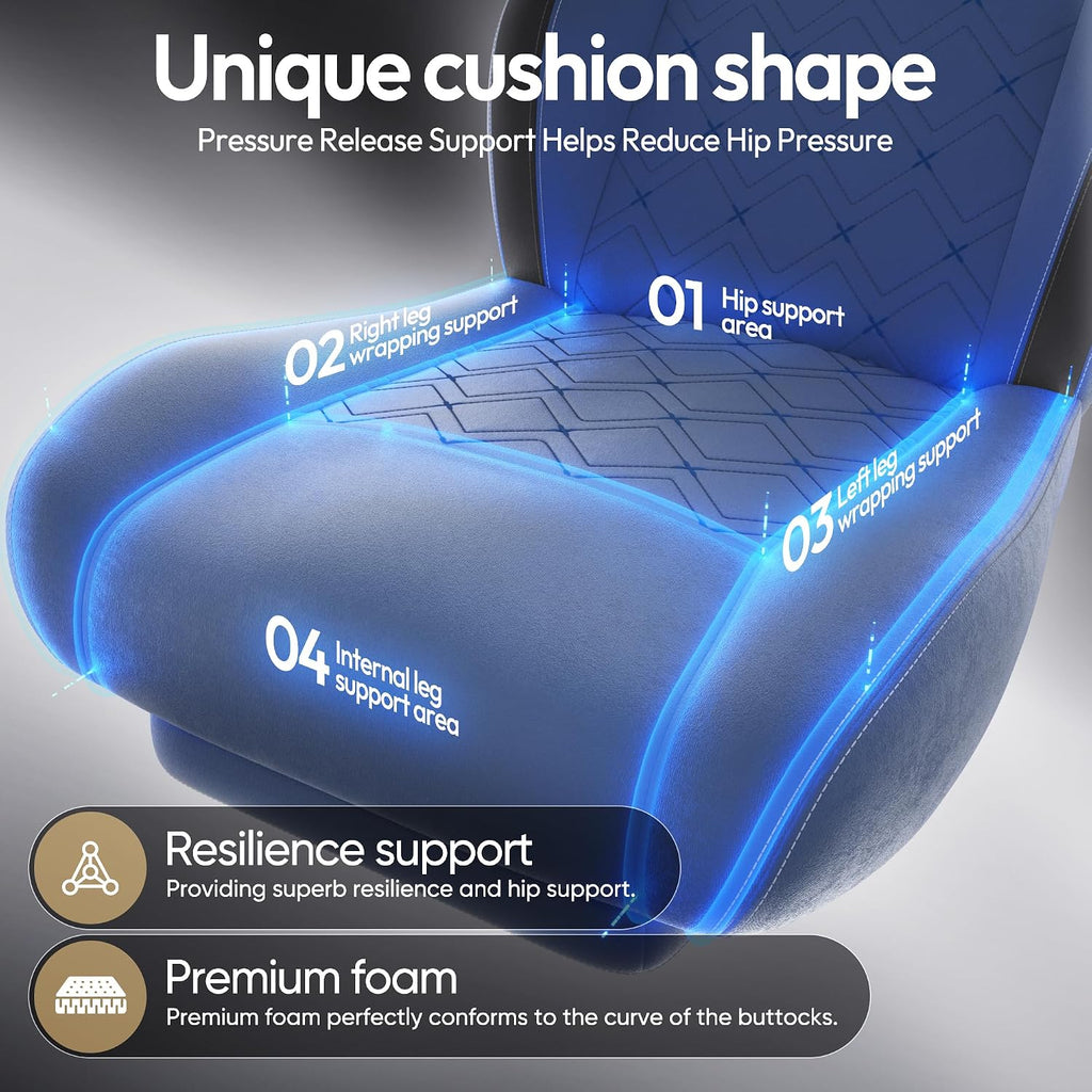 Dowinx Gaming Chair with Heated Massage Lumbar Support,Big and Tall Fabric Gaming Chairs for Adults with Footrest, Ergonomic Computer Game Chair with Poket Spring Cushions, 350lbs, Blue