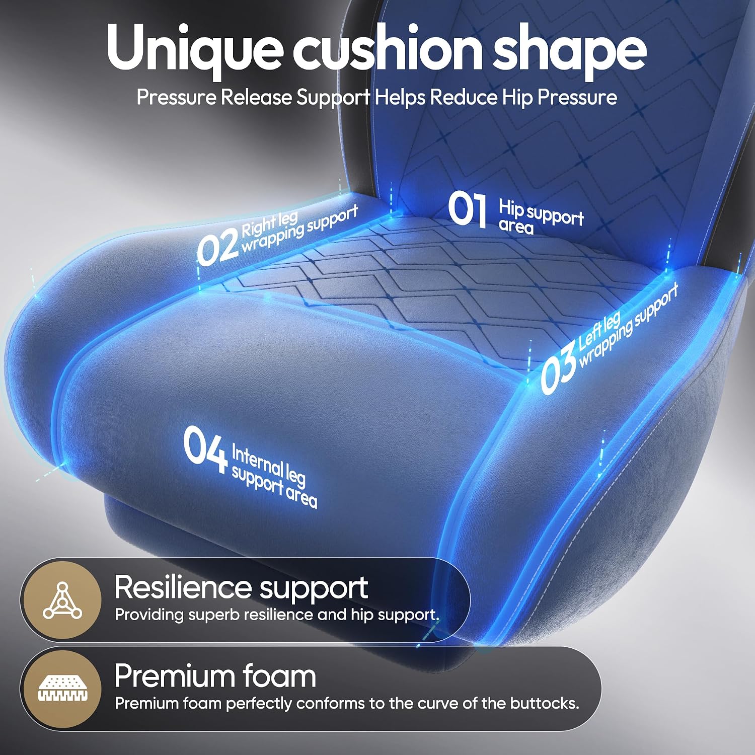 Dowinx Gaming Chair with Heated Massage Lumbar Support,Big and Tall Fabric Gaming Chairs for Adults with Footrest, Ergonomic Computer Game Chair with Poket Spring Cushions, 350lbs, Blue