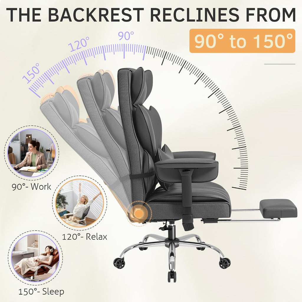 Furmax Big and Tall Office Chair, High Back Gaming Chair with Footrest for Heavy People, 400LBS Ergonomic Comfy Office Chair with Adjustable Armrests for Home Office (Grey)