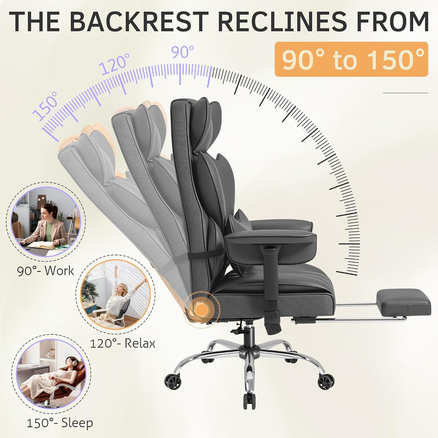 Furmax Big and Tall Office Chair, High Back Gaming Chair with Footrest for Heavy People, 400LBS Ergonomic Comfy Office Chair with Adjustable Armrests for Home Office (Grey)