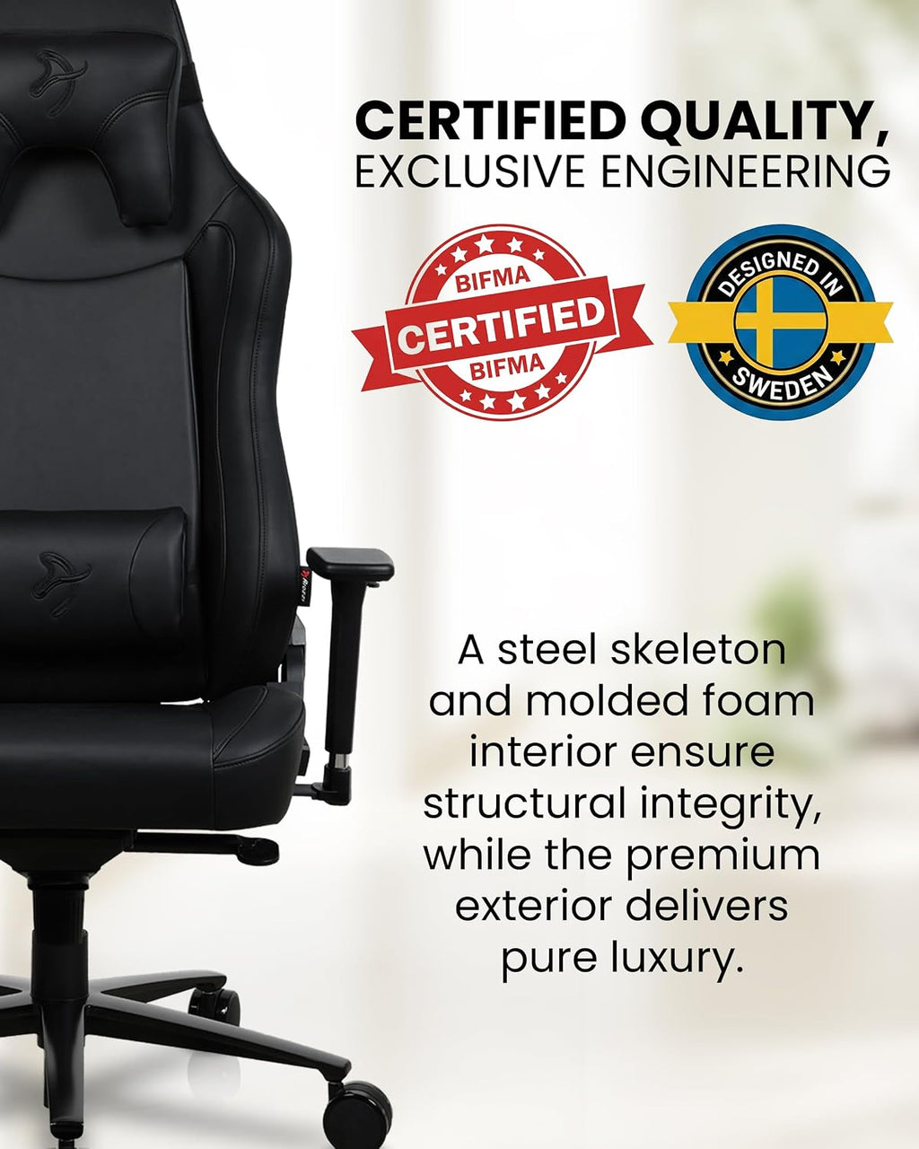 Arozzi Vernazza XL Soft PU Ergonomic Computer Gaming/Office Chair with High Backrest, Recliner, Swivel, Tilt, Rocker, Adjustable Height and Adjustable Lumbar and Neck Support - Pure Black