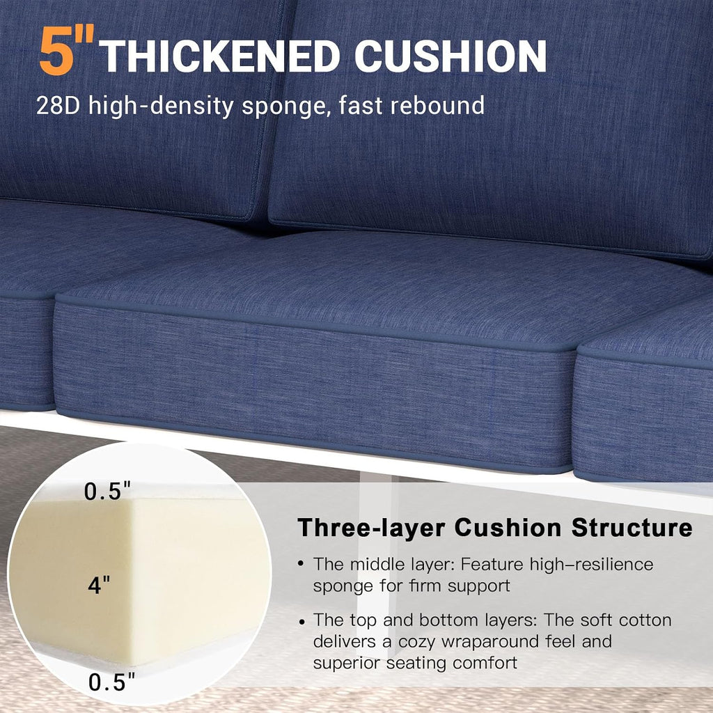 Outdoor Couch Aluminum Patio Furniture Set, All-Weather Metal Loveseat Sofa with Solid Teak Armrest and Thick Cushions, Blue