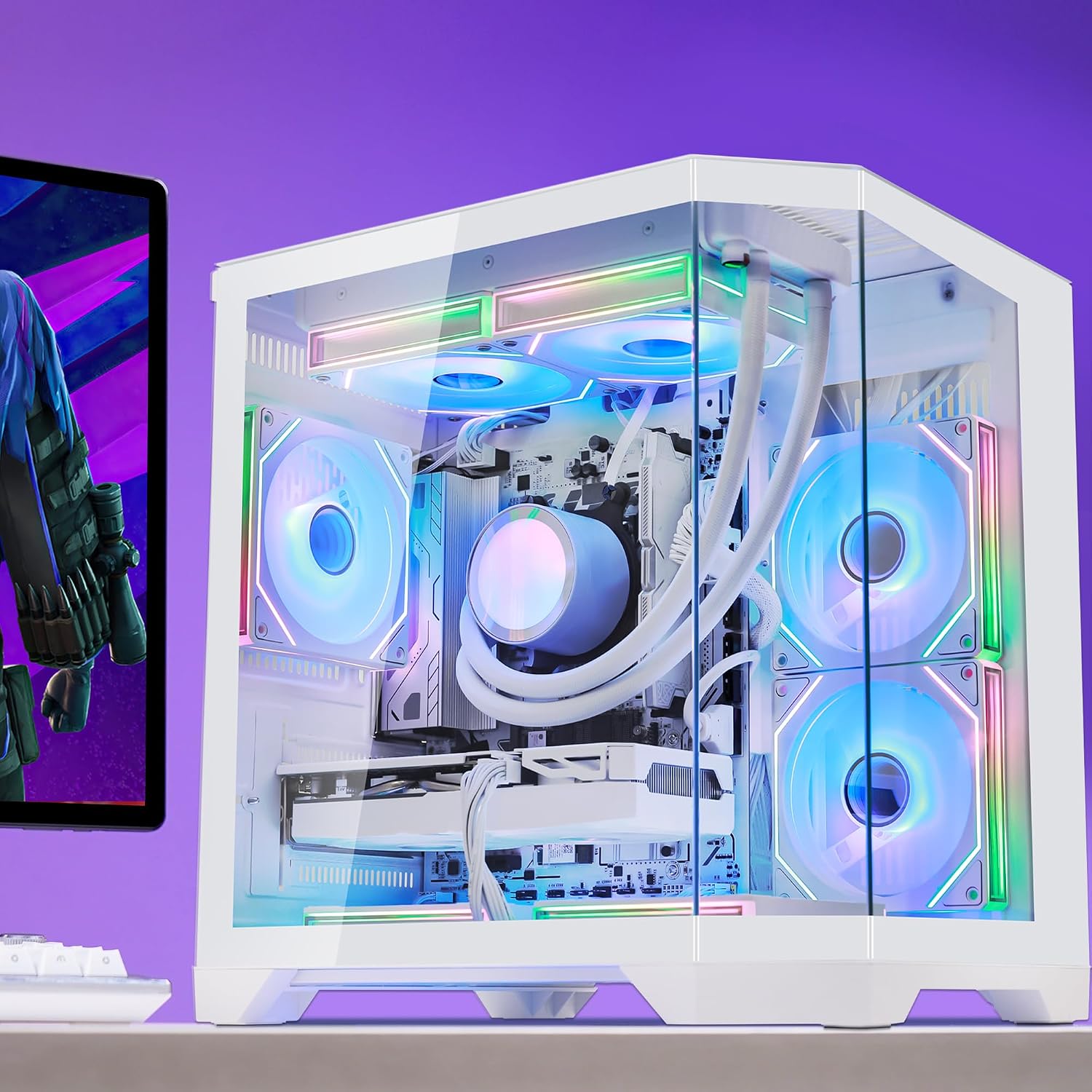 Ocean of Stars AI Gaming PC Desktop - AMD Ryzen 7 9700X 8-Core 3.8GHz- RTX 5060 8GB- 16GB DDR5 RAM 6000MHz-1TB PCIe SSD- 850W PSU-WiFi & Bluetooth - Windows 11 Desktop Computer-White