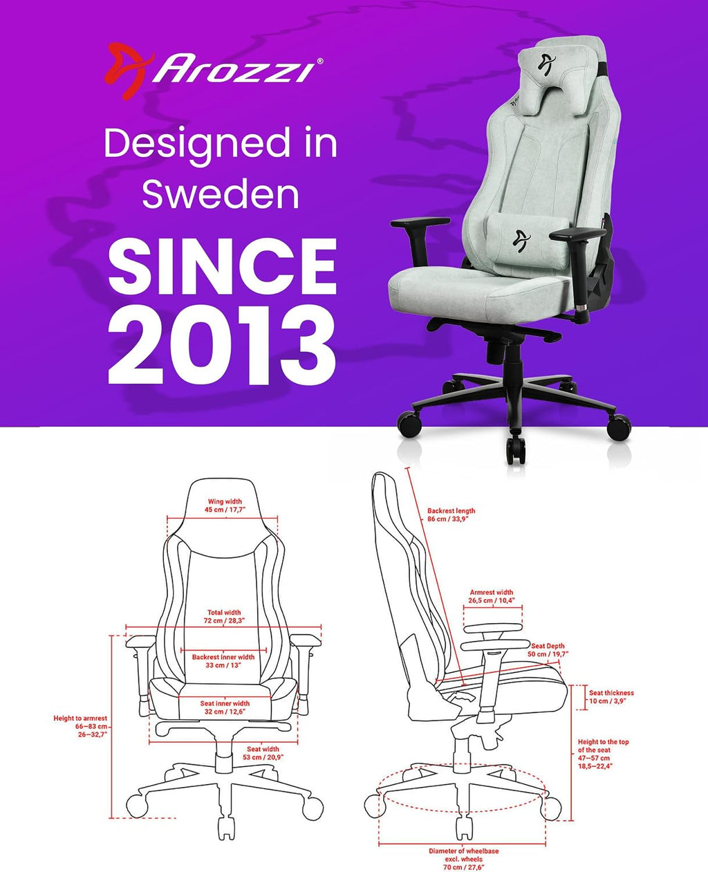 Arozzi Vernazza Gaming Chair - Soft Fabric Gaming Chairs for Adults Adjustable Height, Large Spacious Seat & Backrest with Support Pillows - Swedish Design Home Office Computer Chairs, Pearl Green