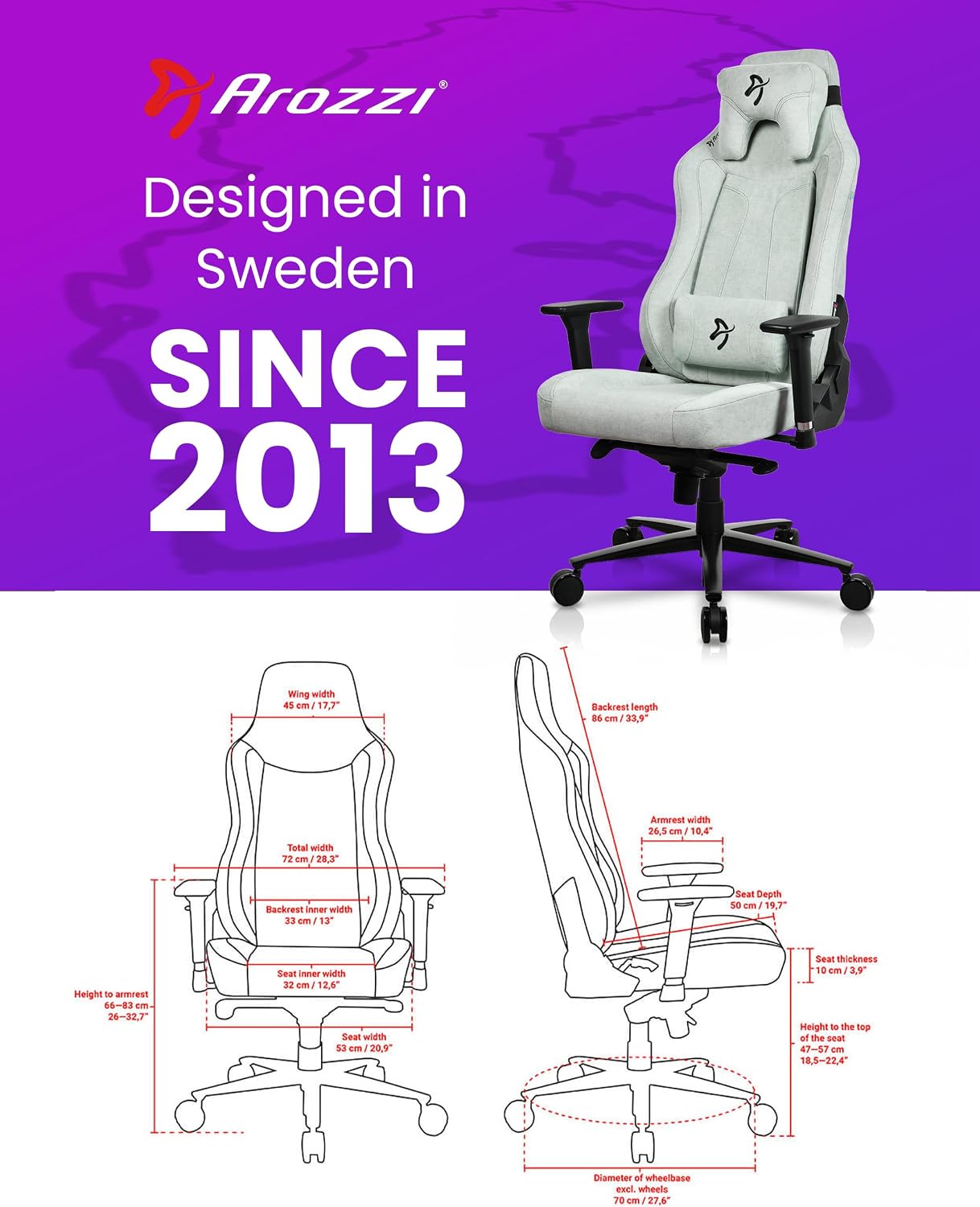 Arozzi Vernazza Gaming Chair - Soft Fabric Gaming Chairs for Adults Adjustable Height, Large Spacious Seat & Backrest with Support Pillows - Swedish Design Home Office Computer Chairs, Pearl Green