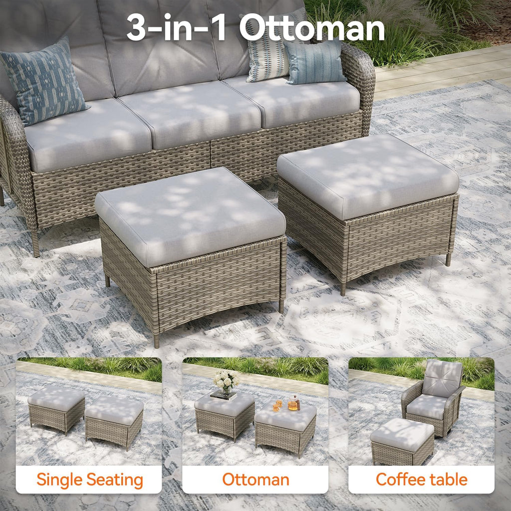 Aoxun Luxury 9-Piece Patio Furniture Set, 360° Swivel Chairs, Wicker Rattan Sofa with Thick Cushion, Outdoor Conversation Set for Backyard, Poolside & Garden, Beige/Gray