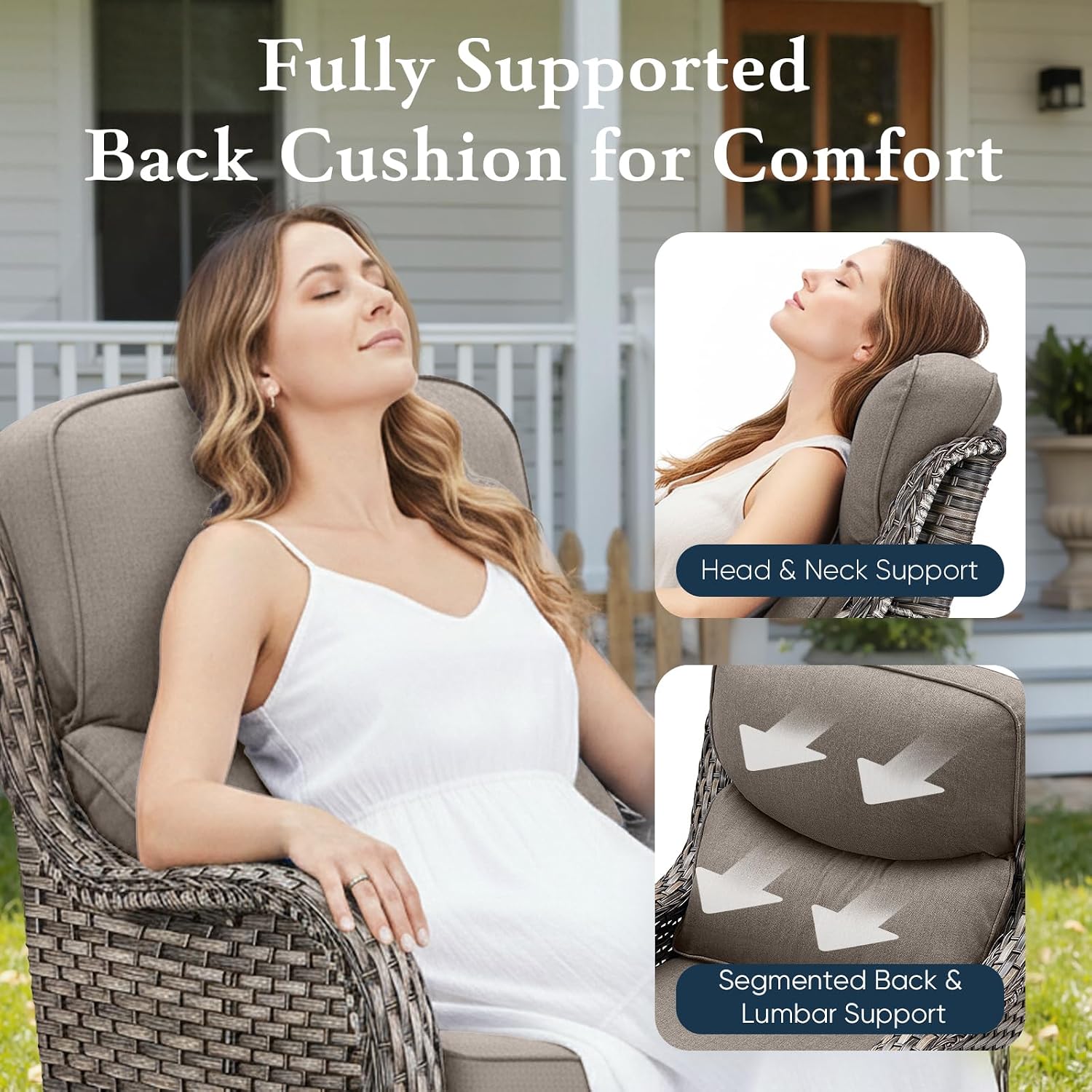 Belord Luxury 6' Thick Cushioned 5 Pieces Patio Furniture Set with 2 Ottomans, Wicker Outdoor Conversation Set with High Back Swivel Rocker Patio Chairs for Deck Porch Yard and Poolside - Grey+Grey