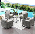 HUMMUH 5 Piece Patio Furniture Set,PE Wicker Patio Swivel Rocker Chairs Outdoor Chairs Set of 2 with Side Table for Porch,Garden,Backyard