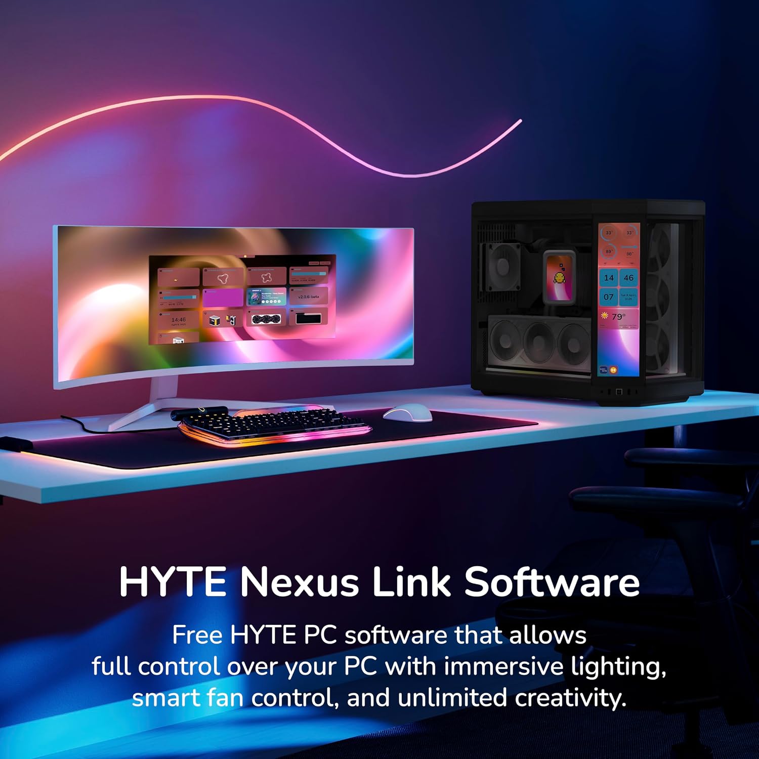 Hyte Y70 Touch Infinite Dual Chamber ATX Mid Tower Modern Aesthetic Case with Integrated 2.5K LCD Touchscreen - Pitch Black