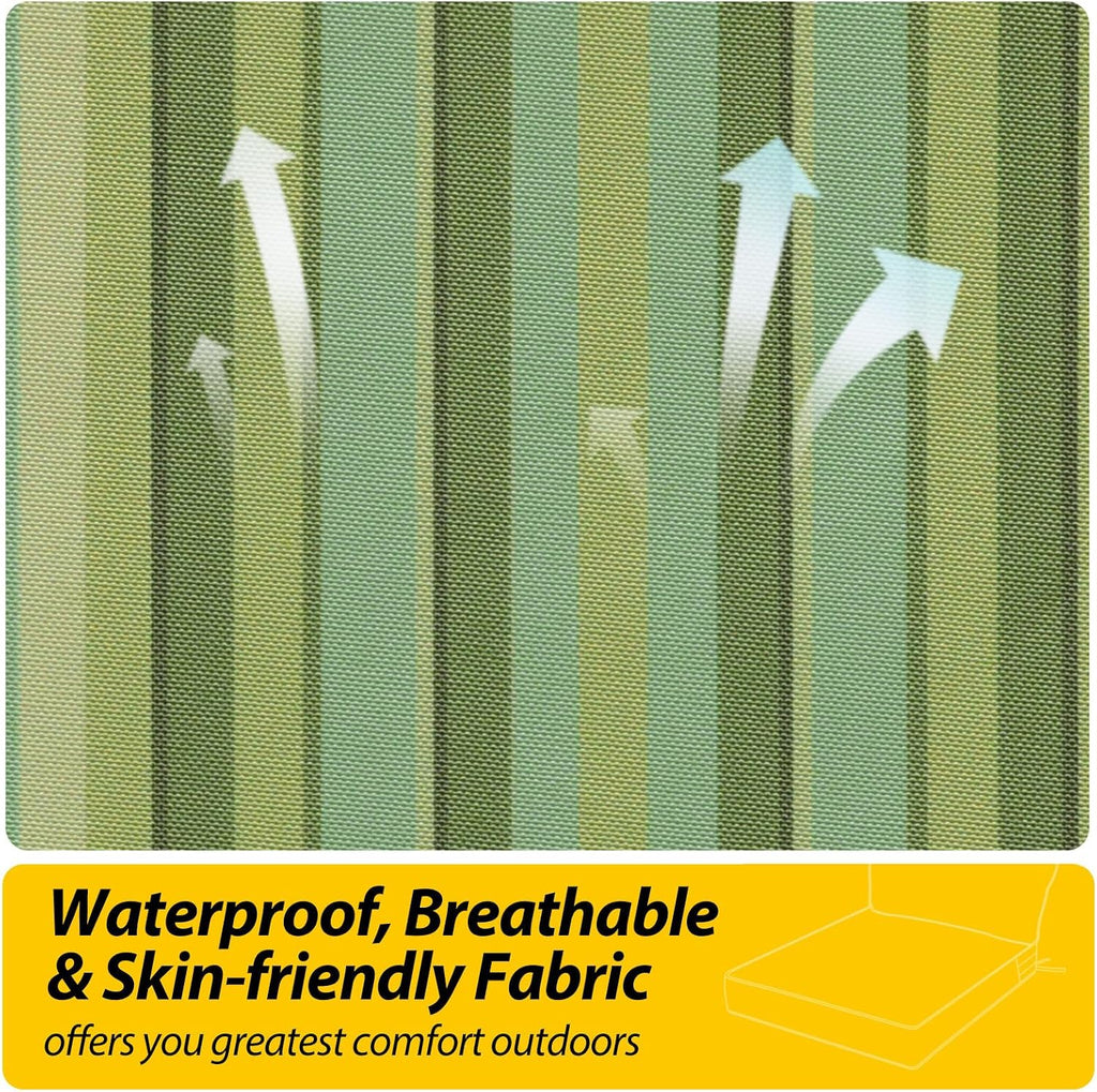 AAAAAcessories Outdoor Seat Cushions for Chairs, Fade-Resistant, Waterproof Patio Furniture Replacement Cushions, 24' x 24' x 5' + 24' x 13.5', Set of 4, Mossy Forest Stripe