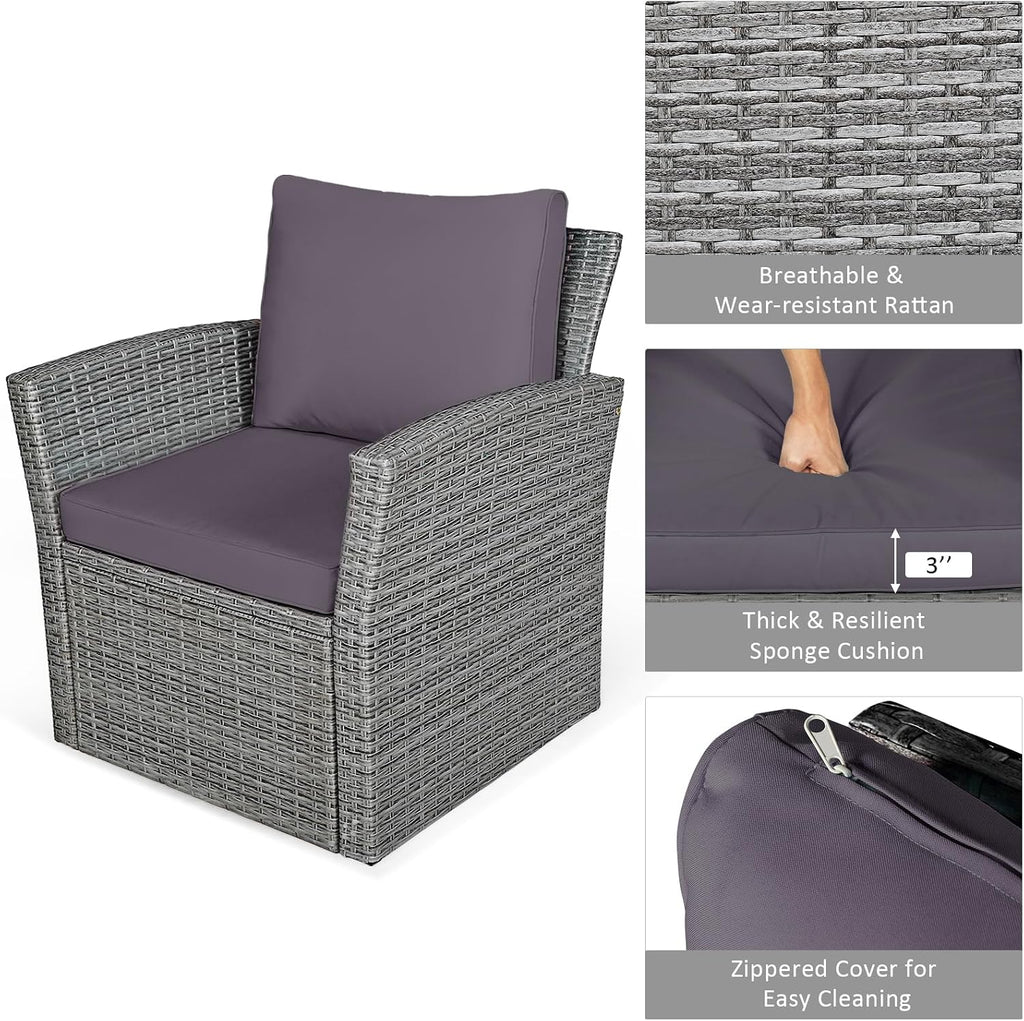 Tangkula 4 Pieces Patio Furniture Set, All Weather Outdoor Sectional Rattan Sofa Set with Cushions & Tempered Glass Table, Wicker Conversation Couch Set for Backyard Garden Poolside