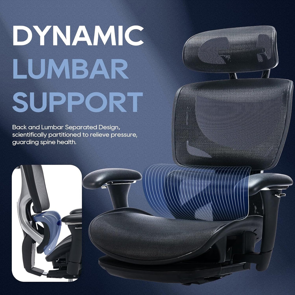 COLAMY Ergonomic Mesh Office Chair with Footrest, Executive High Back Computer Desk Chair with Wide Headrest and Adjustable 3D Arms, Backrest Height, Tilt Lock and Lumbar Support, Black
