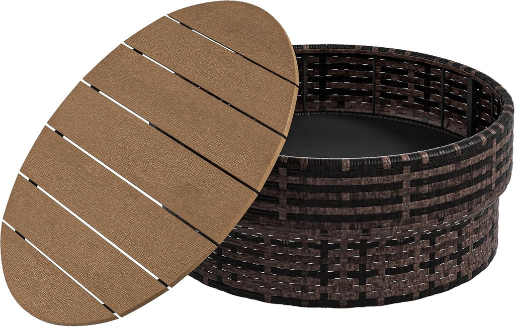 Outsunny 8 Piece Patio Furniture Set with 4 Rattan Sofa Chairs & 4 Tables, Outdoor Conversation Set with Storage & Umbrella Hole for Backyard, Lawn and Pool, Mixed Brown