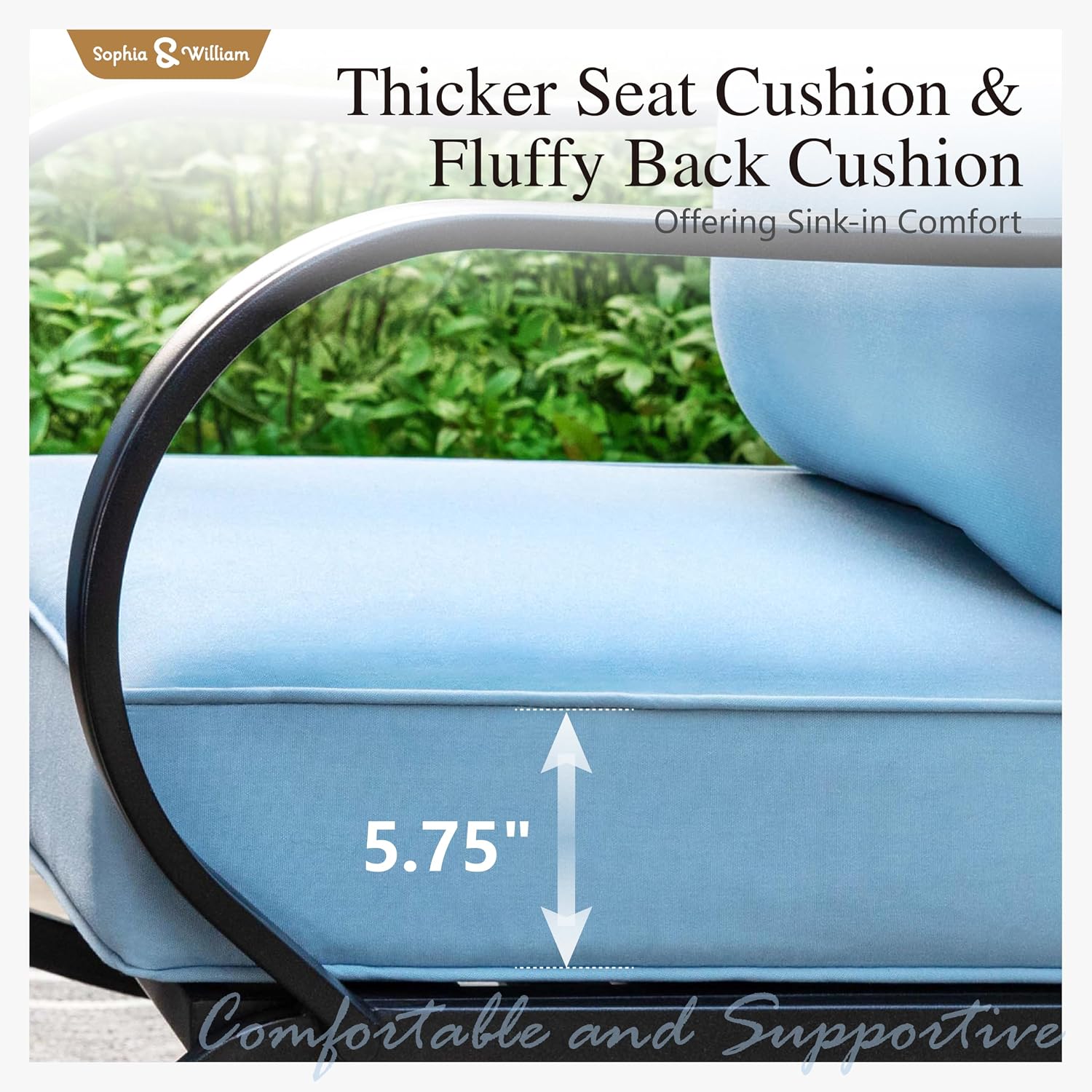 Sophia & William Patio Furniture Sets 5 Seats Outdoor Metal Conversation Sets 4 Pcs with 2 x Cushioned Swivel Sofa Chairs,1 x 3-Seat Sofa, 1x Marbling Metal Coffee Table Lawn Backyard Poolside Blue