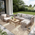 PHI VILLA All Weather Wicker Patio Furniture Sets, 5 Pieces Outdoor Natural Rattan Sectional Sofa Conversation Set with Acacia Wood Coffee Table & Waterproof Cushions, 2 Ottomans for Apartment Balcony