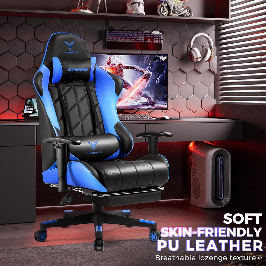 Gaming Chair, Big and Tall Video Game Chair with High Back PU Leather, Home Office Ergonomic Computer Chair with Footrest, Adjustable Height, 360° Swivel Wheels for Adults and Teens