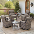 Belord Luxury 6' Thick Cushioned Outdoor Swivel Rocker Patio Chairs Set of 4 with Side Table, High Back Wicker Furniture Set with Ergonomic Zone Back, Conversation Set for Deck Porch - Grey+Grey