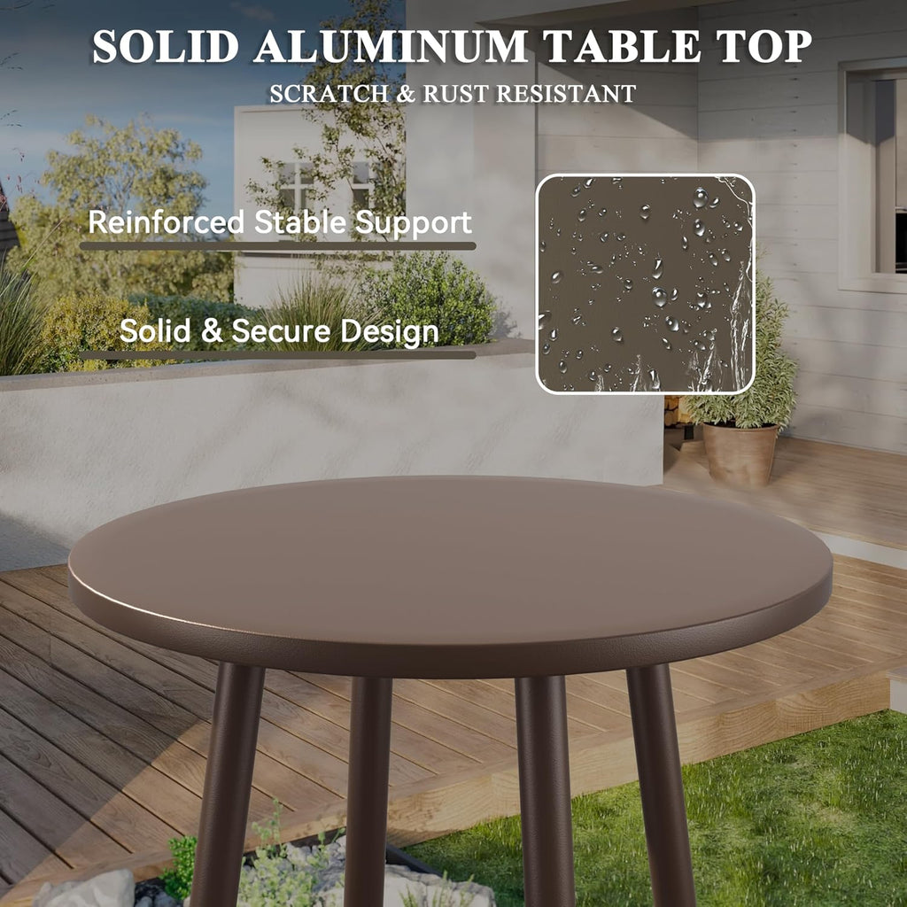 3 Piece Outdoor Chair Set with Side Table, 2 Patio Accent Chairs & Coffee Table, Sturdy Aluminum Frame, 6' Thick Cushions, 24' Wide Seat, All-Weather for Porch Deck Backyard, Brown