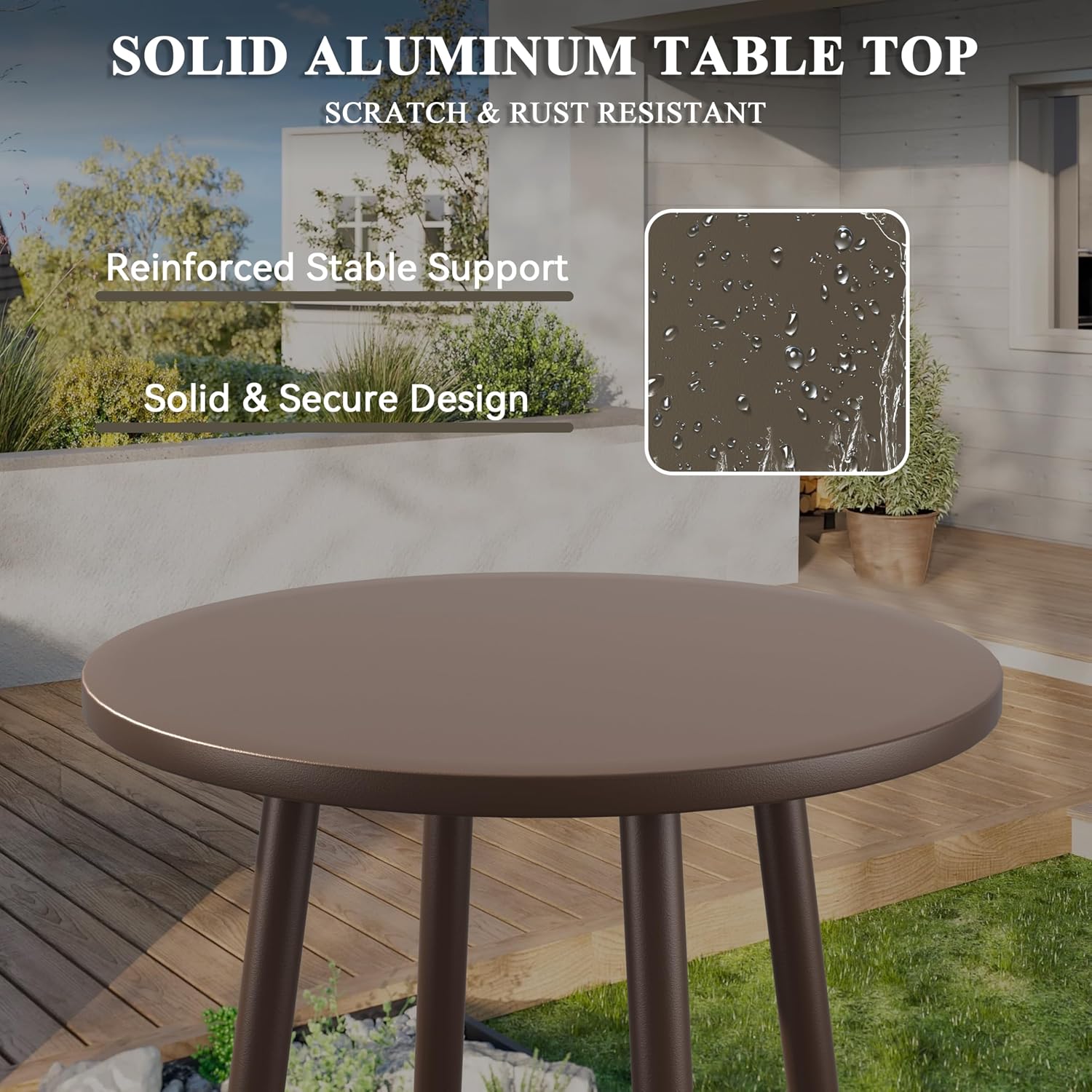3 Piece Outdoor Chair Set with Side Table, 2 Patio Accent Chairs & Coffee Table, Sturdy Aluminum Frame, 6' Thick Cushions, 24' Wide Seat, All-Weather for Porch Deck Backyard, Brown