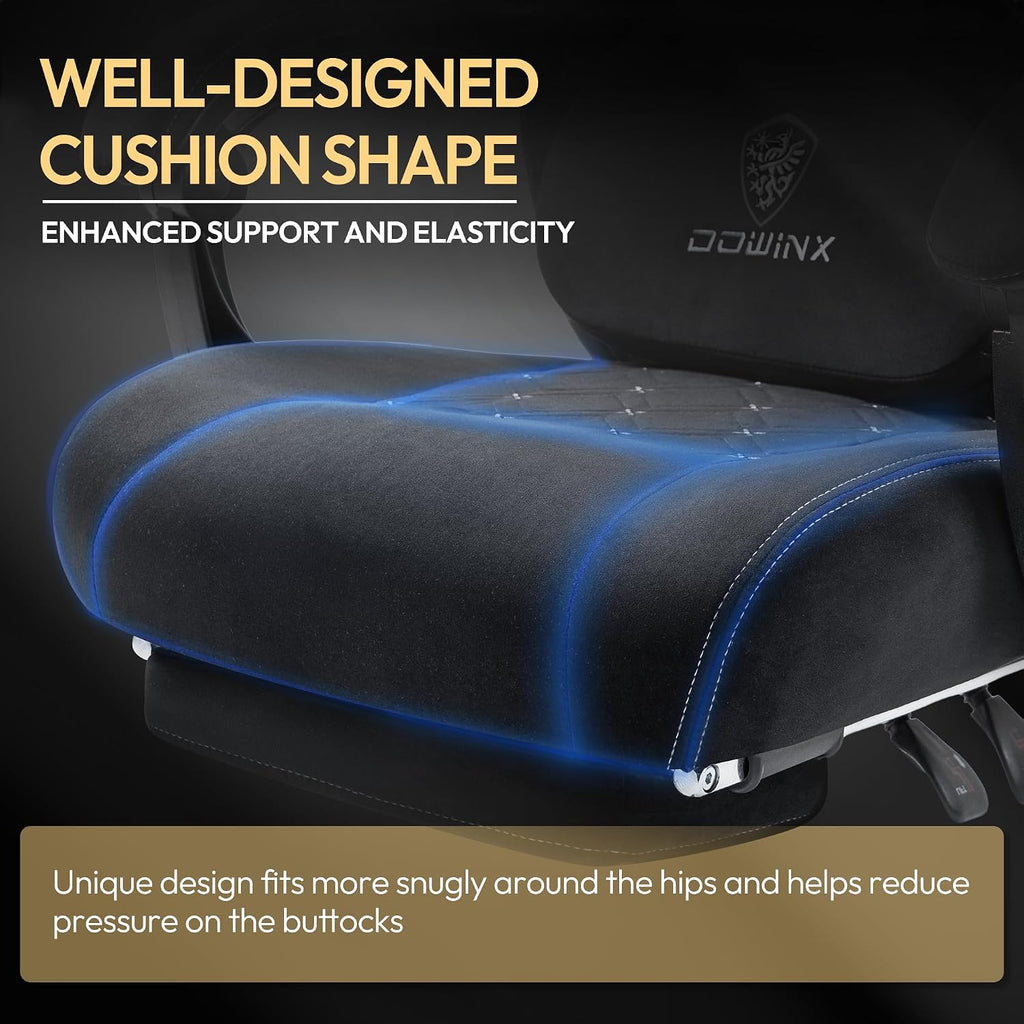 Dowinx Gaming Chair with Heated Massage Lumbar Support,Big and Tall Fabric Gaming Chairs for Adults with Footrest, Ergonomic Computer Game Chair with Poket Spring Cushions, 350lbs, Black and White