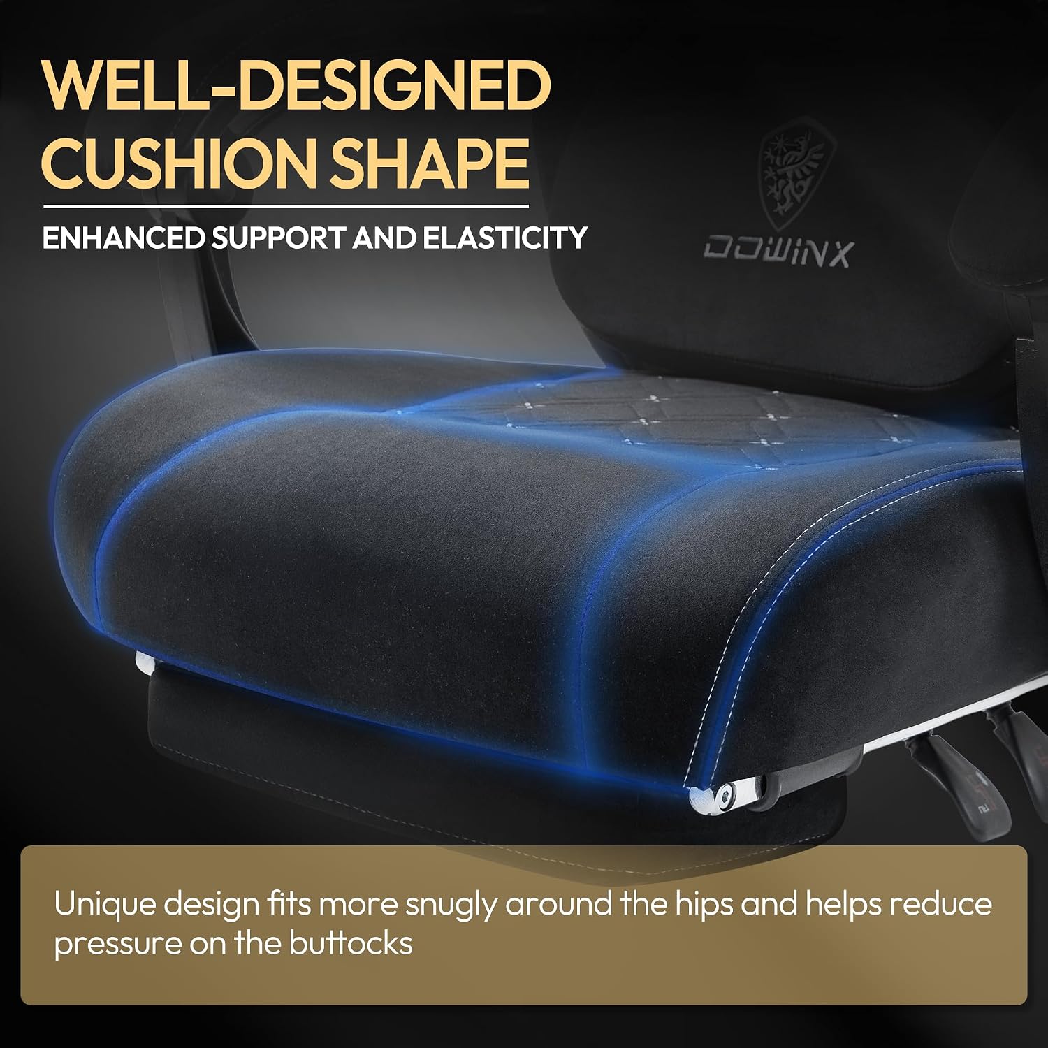 Dowinx Gaming Chair with Heated Massage Lumbar Support,Big and Tall Fabric Gaming Chairs for Adults with Footrest, Ergonomic Computer Game Chair with Poket Spring Cushions, 350lbs, Black and White
