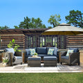 ovios 5-Pieces Patio Furniture Set, Outdoor Wicker Sofa Couch with Ottomans Comfy Cushions, Modern Conversation Set for Backyard Porch, Denim Blue