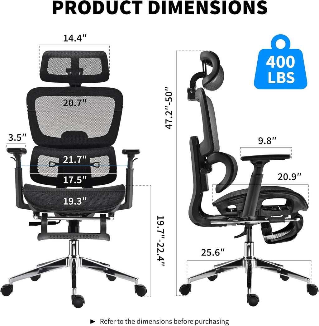 Mesh Ergonomic Office Chair with Footrest,High Back Mesh Gaming Chair with Lumbar Support,Adjustable Headrest and Armrests for Home Office Desk Chair (Modern, Black)