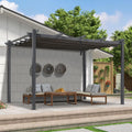 PURPLE LEAF 9.5' X 13' Outdoor Retractable Pergola Against The Wall with Shade Canopy Patio Aluminum Shelter for Porch Garden Pavilion Grill Gazebo Modern Backyard Metal Grape Trellis Pergola, Gray
