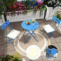 Patio Bistro Set Outdoor Furniture Set Folding Bistro Table and Chairs Conversation Set for Bistro Balcony Porch Yard Garden(Blue with Cushion)