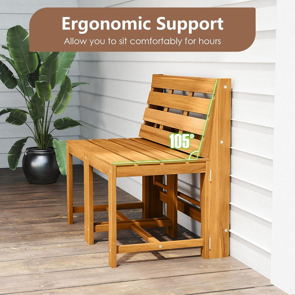 Tangkula 3-in-1 Outdoor Acacia Wood Loveseat Bench Furniture, Patio Table and Chairs Set with Plant Rack Design, for Garden, Porch and Backyard