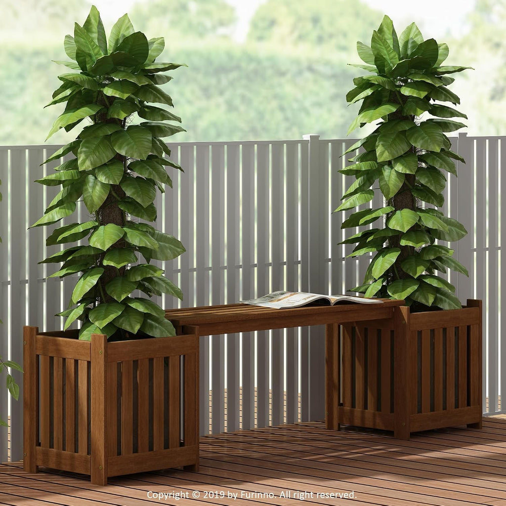 Furinno TIOMAN Planter Box with Bench, Hardwood Flower Box with Seat, Cube Garden Box, in Teak Oil, Outdoor Indoor, Garden, Patio, Balcony, Light Wood
