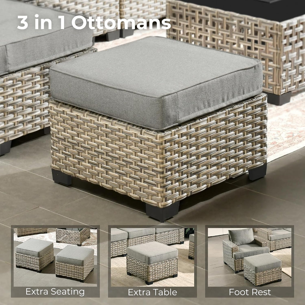 HOOOWOOO Outdoor Sectional Patio Furniture Set,8 Pieces Wicker Conversation Sets,Extra Deep Out Door Sofa Outside Furniture Couch with Swivel Chairs Ottoman,Charcoal Gray