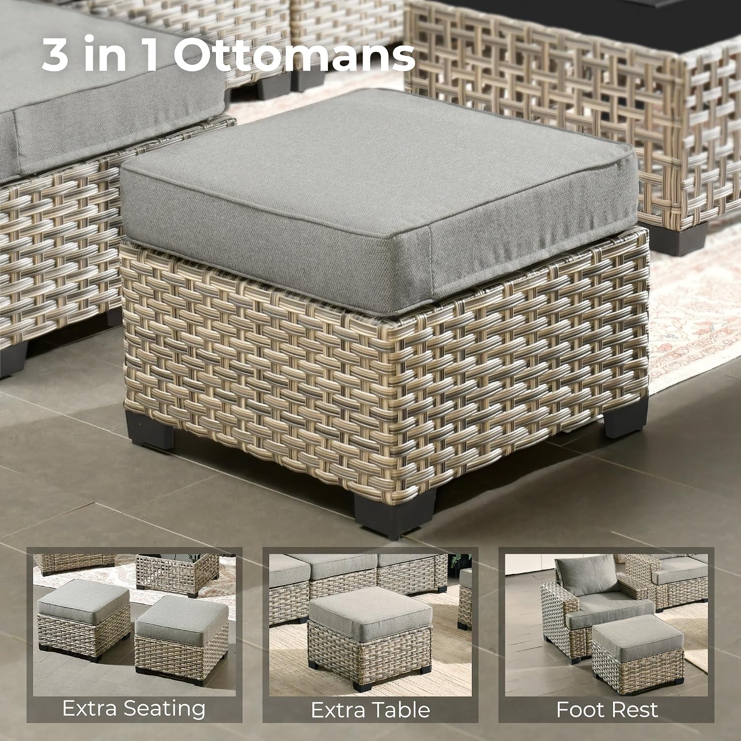 HOOOWOOO Outdoor Sectional Patio Furniture Set,8 Pieces Wicker Conversation Sets,Extra Deep Out Door Sofa Outside Furniture Couch with Swivel Chairs Ottoman,Charcoal Gray