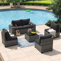 Aoxun 6 Piece Patio Furniture Set with Wide Armrests Wicker Rattan Outdoor Sectional Sofa Set with Coffee Table and Thickened Cushions, Grey/Black(Waterproof Cover Included)