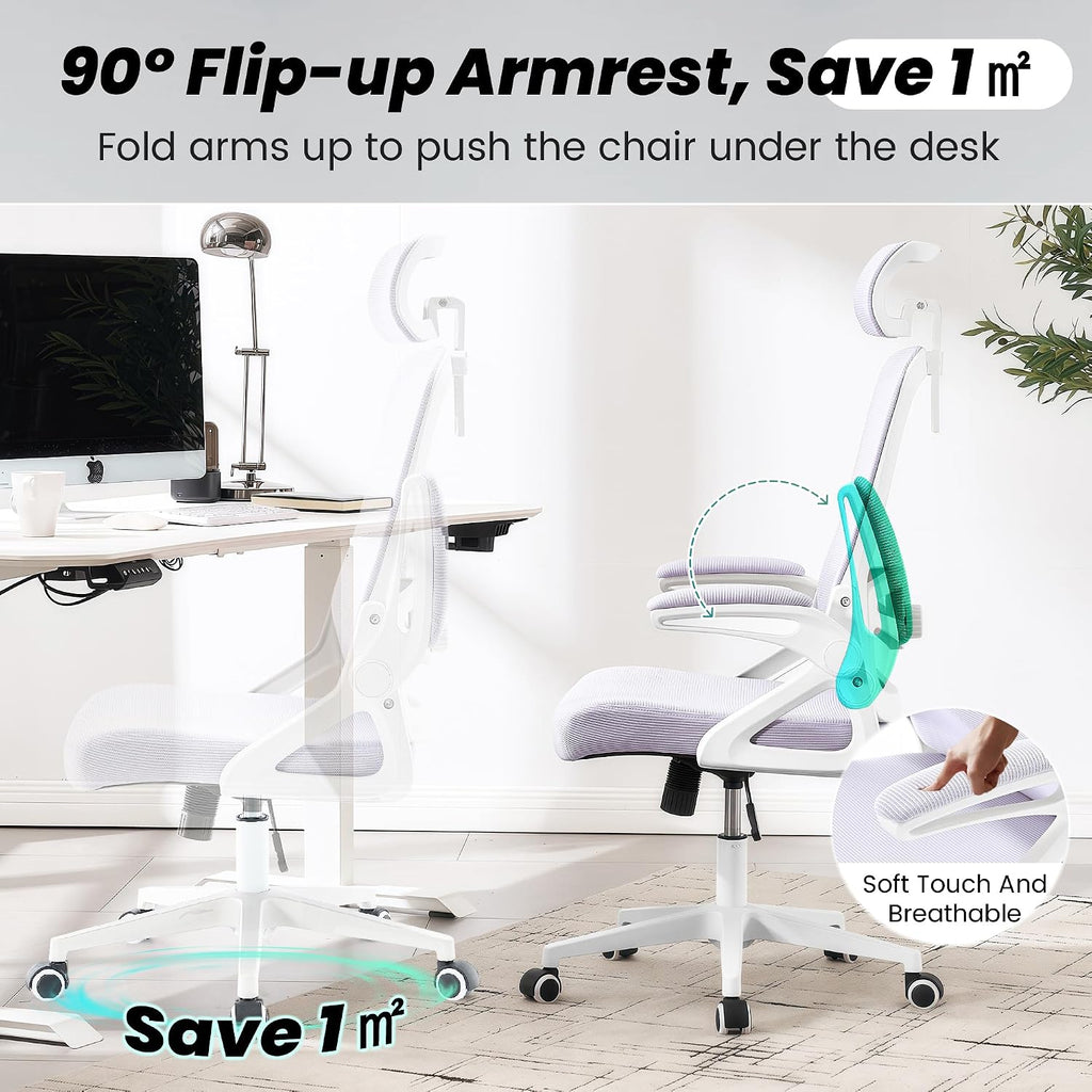 Fizzin Ergonomic Office Chair, 400 LBS Desk Chair with Adjustable Lumbar Support, High Back Breathable Mesh Computer Chair Rolling Work Swivel Task Chairs, Comfy Home Office Desk Chair (Lavender)