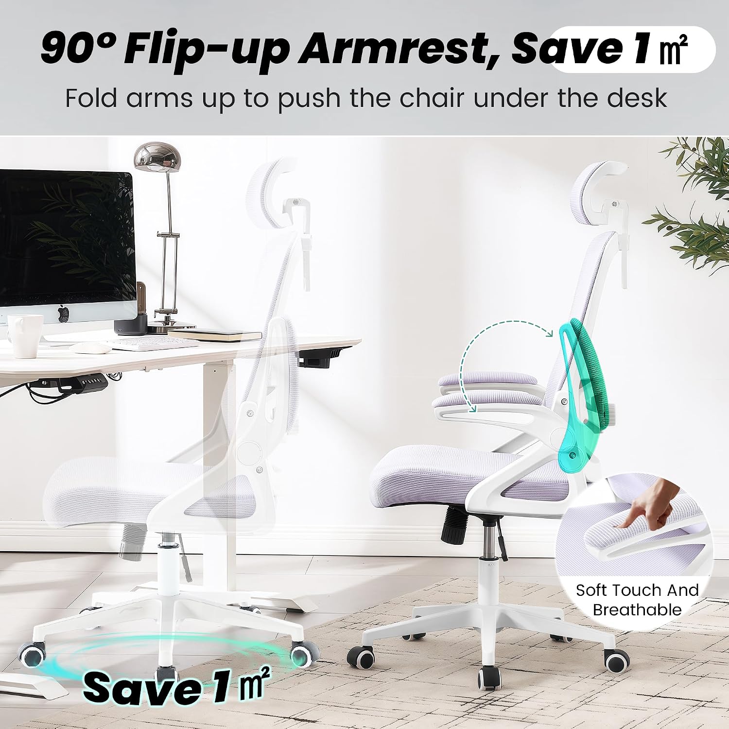 Fizzin Ergonomic Office Chair, 400 LBS Desk Chair with Adjustable Lumbar Support, High Back Breathable Mesh Computer Chair Rolling Work Swivel Task Chairs, Comfy Home Office Desk Chair (Lavender)