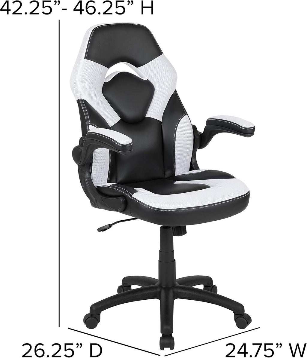 Flash Furniture Gaming Desk and White/Black Racing Chair Set /Cup Holder/Headphone Hook/Removable Mouse Pad Top - 2 Wire Management Holes